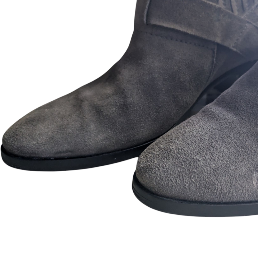 Aquatalia Foster Gray Suede Buckle Heeled Ankle Booties Women's Size 7.5 - Picture 14 of 16